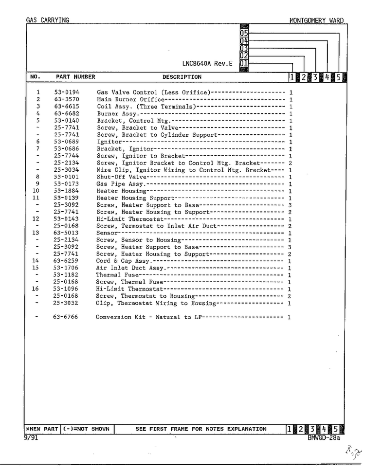 Gas Carrying Page 2 Diagram and Parts List for 8640A REV A Norge Dryer