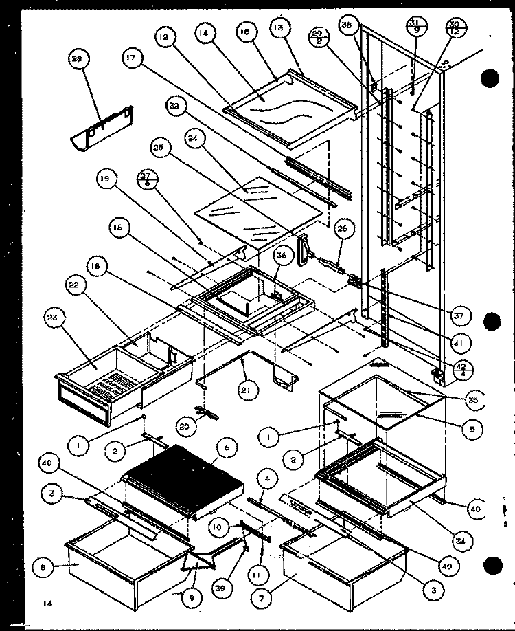 REF SHELVING AND DRAWERS Diagram and Parts List for SZD20K P1102504W Amana Refrigerator