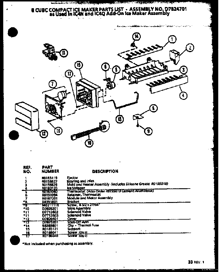 8 Cubc Compact Ice Maker Diagram and Parts List for SX25M2L-P1154902WL  Amana Refrigerator