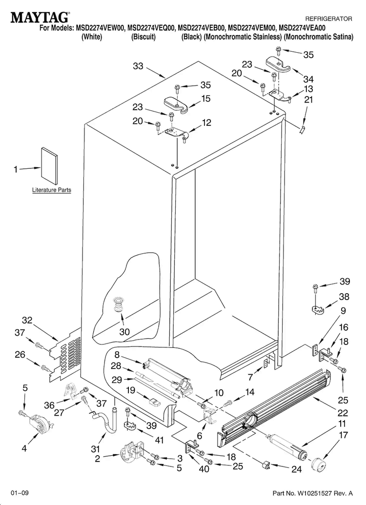 Cabinet Parts Diagram and Parts List for MSD2274VEA00  Maytag Refrigerator