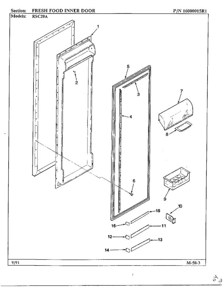 Fresh Food Inner Door Diagram and Parts List for 20591  Maytag Refrigerator