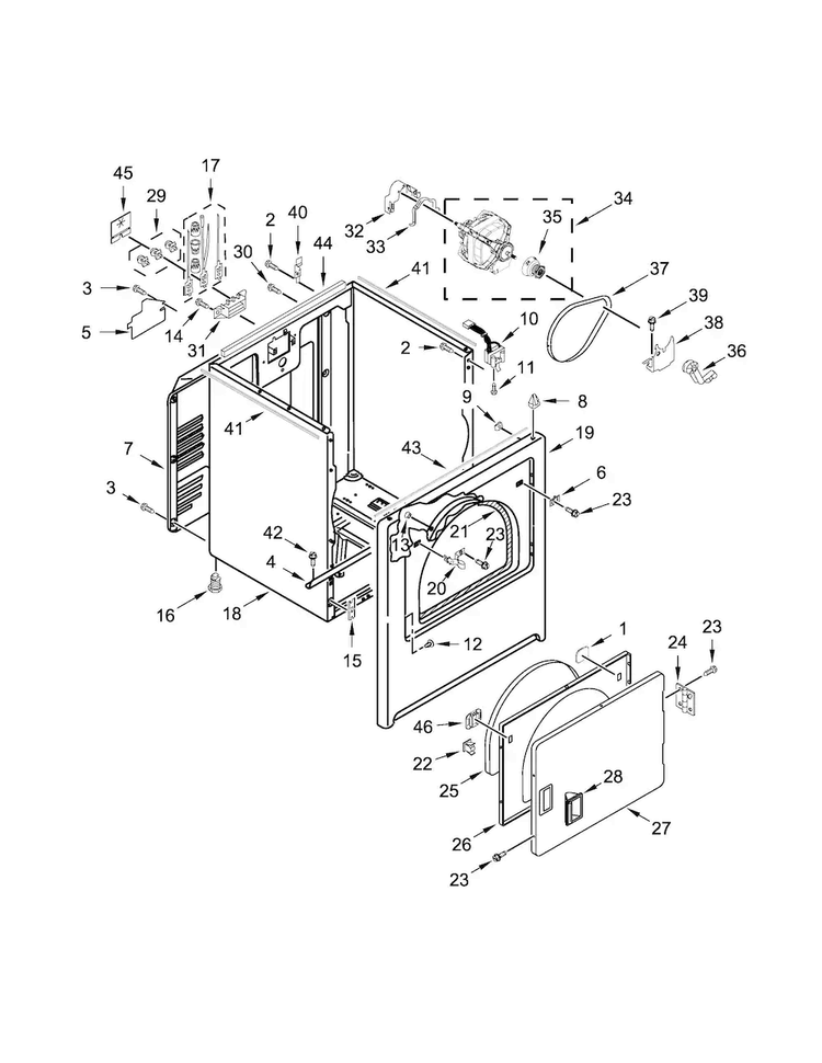Cabinet Parts Diagram and Parts List for MEDX500BW1  Maytag Dryer