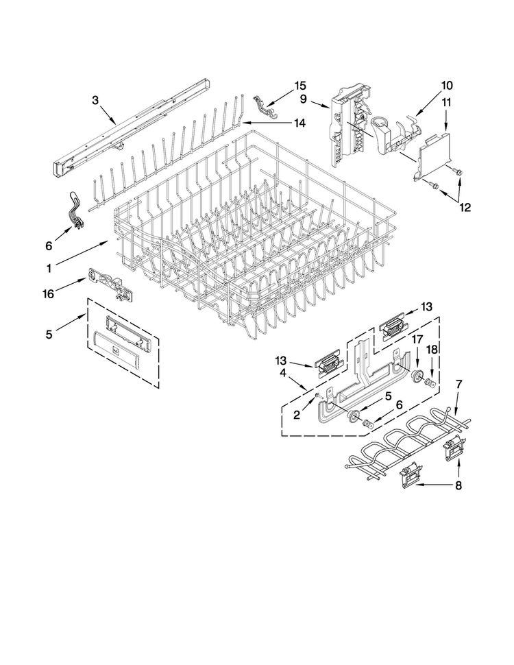 Upper Rack And Track Parts Diagram and Parts List for JDB3600AWS1  Jenn-Air Dishwasher