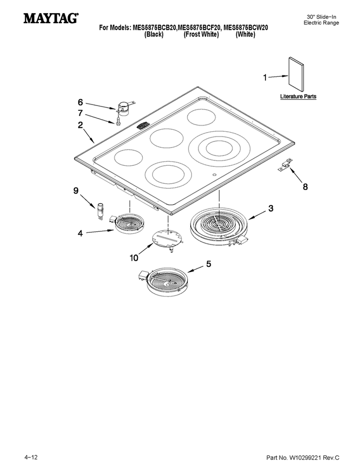 Cooktop Parts Diagram and Parts List for MES5875BCF20  Maytag Range