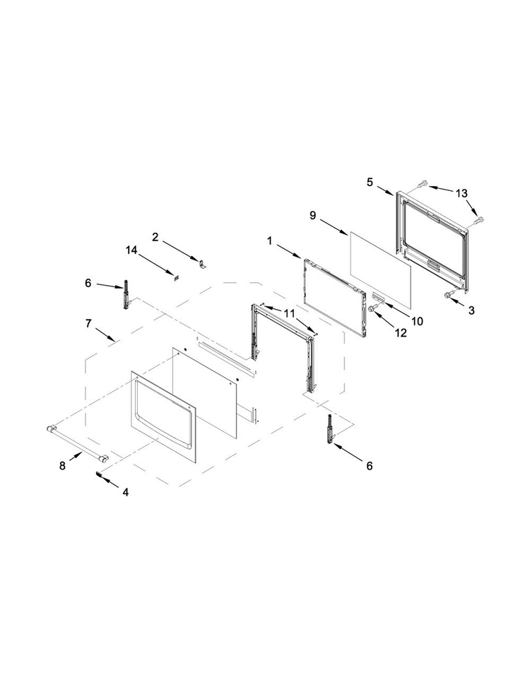 Lower Oven Door Parts Diagram and Parts List for MEW9627DS02  Maytag Wall Oven