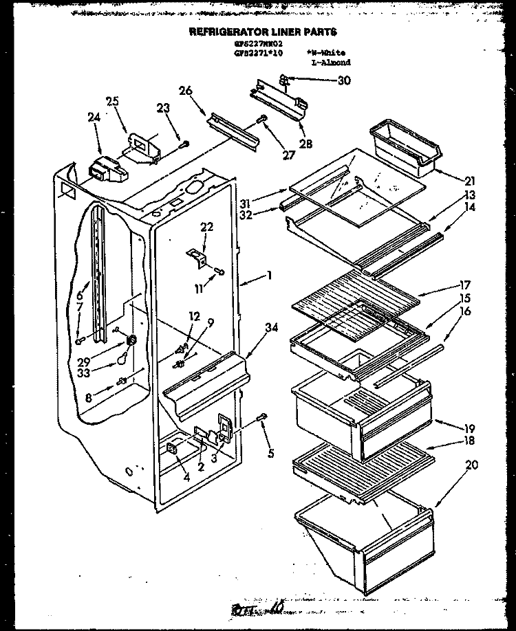 REF LINER PARTS Diagram and Parts List for GFS227110 MN10 Amana Refrigerator