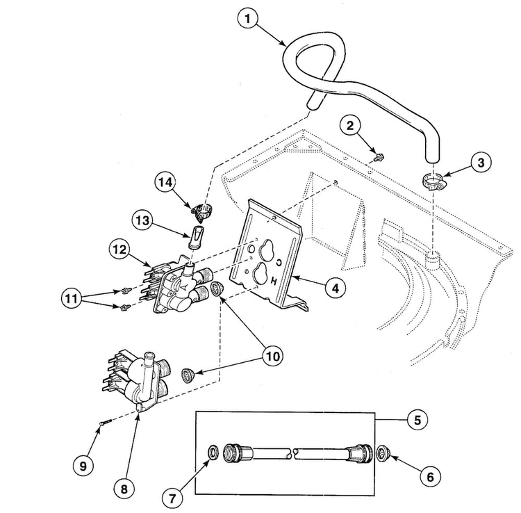 Mixing Valve Diagram and Parts List for SWT210WN1124  Speed Queen Washer