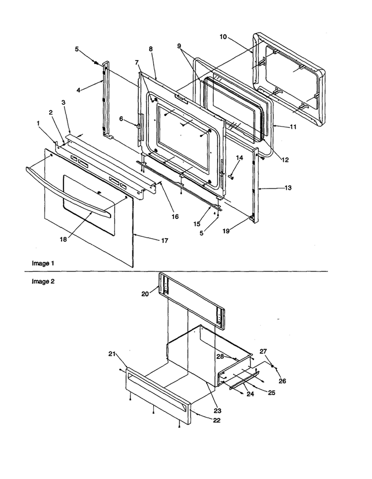 Oven Door And Storage Door Diagram and Parts List for ART6522E-P1143816NE  Amana Range