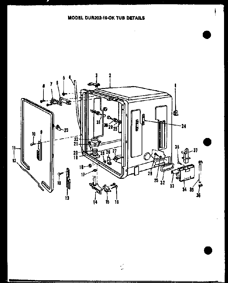 Tub Diagram and Parts List for DUR202-19-OK  Caloric Dishwasher
