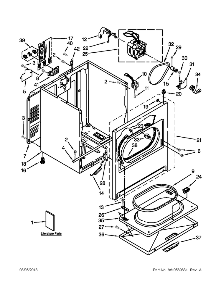 Cabinet Parts Diagram and Parts List for 4GAED4900YW1  Admiral Dryer