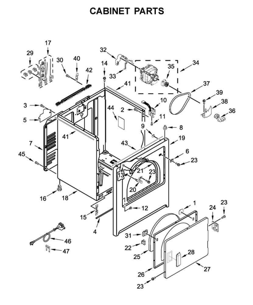 Cabinet Parts Diagram and Parts List for YMED6200KW0  Maytag Dryer