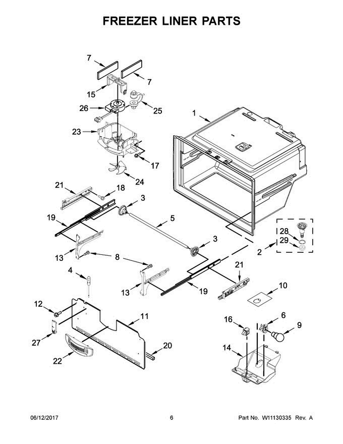 04 - Freezer Liner Parts Diagram and Parts List for JFI2089AEP14  Jenn-Air Refrigerator