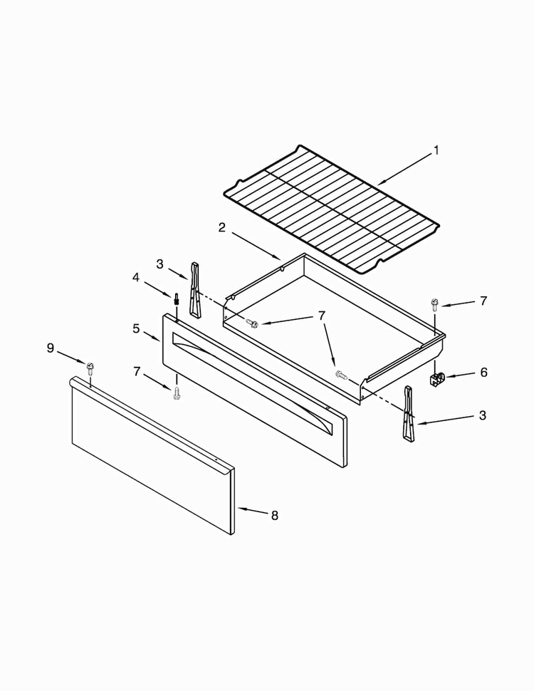 Drawer And Broiler Parts Diagram and Parts List for AER6011VAS0  Amana Range