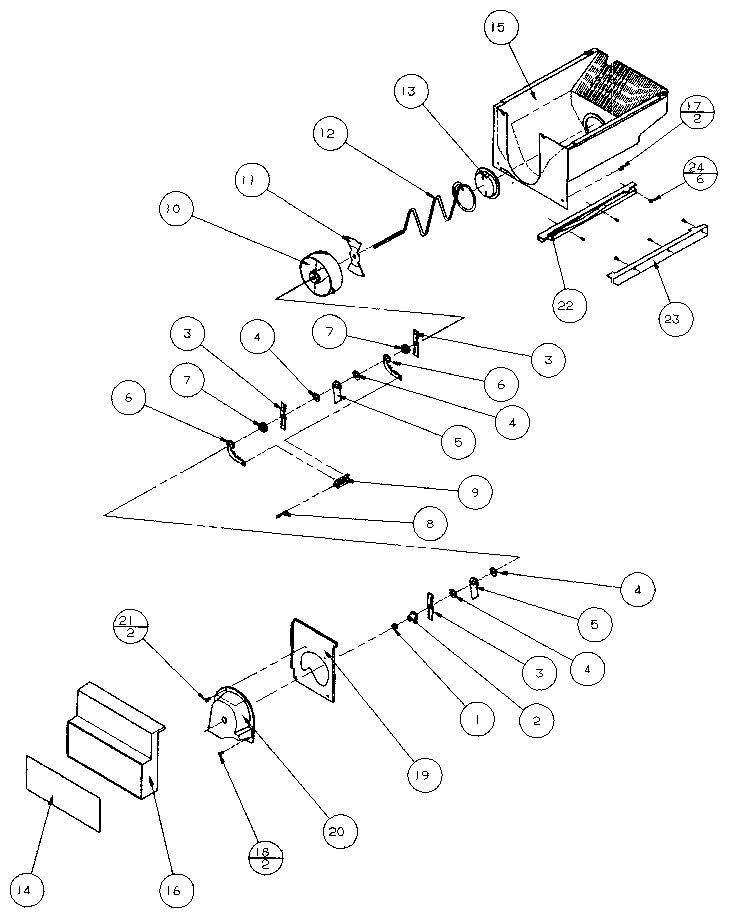 Crushed Ice Bucket Diagram and Parts List for 36511-P1121603W  Amana Refrigerator