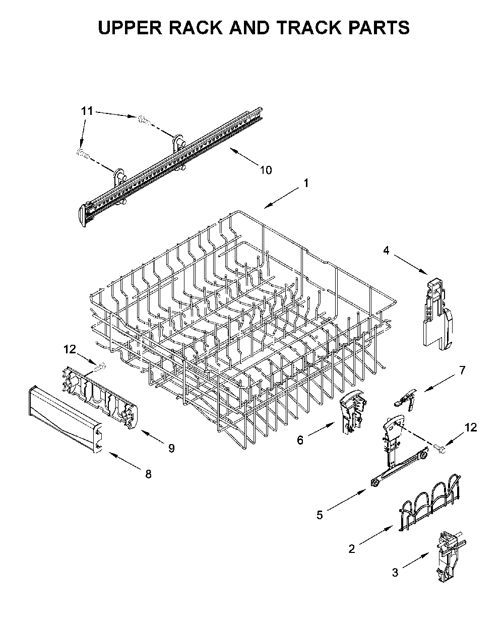 Upper rack and track parts Diagram and Parts List for MDB7979SHZ1  Maytag Dishwasher