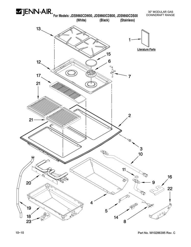 Cooktop Parts Diagram and Parts List for JDS9860CDS00  Jenn-Air Range