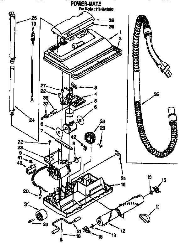 Power-mate Assembly Diagram and Parts List for 1162541090  Kenmore Canister Vacuum