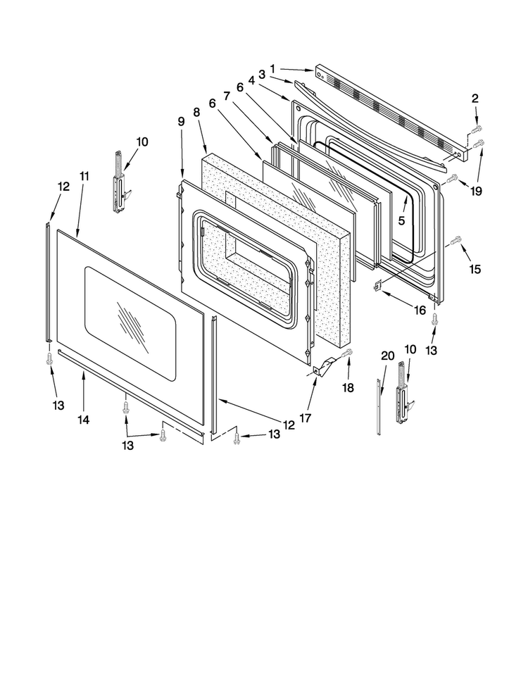 Door Par Diagram and Parts List for MER7775WS0  Maytag Range