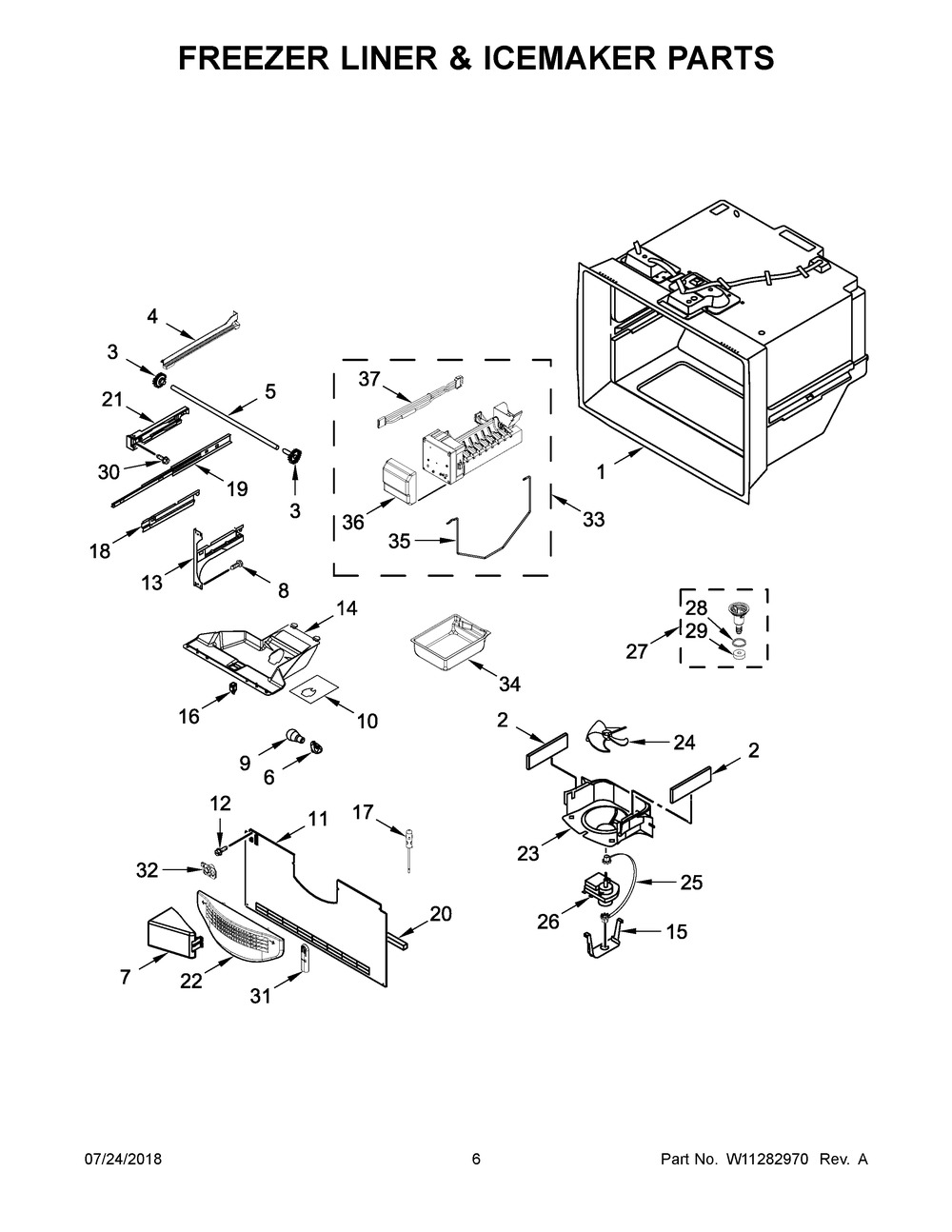 Freezer Liner & Icemaker Parts Diagram and Parts List for MFC2062FEZ02  Maytag Refrigerator