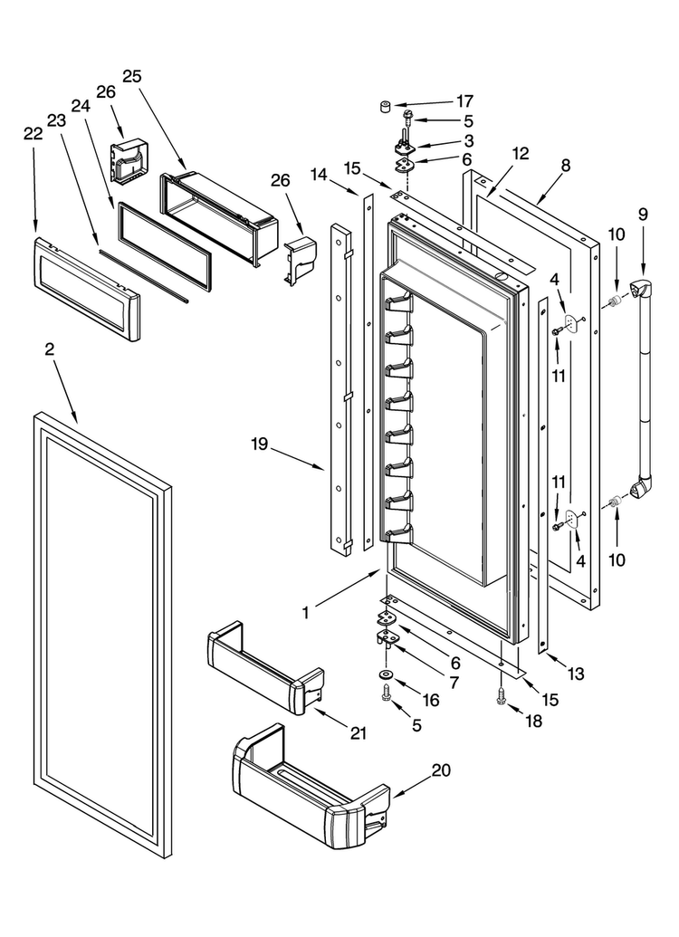 Refrigerator Door Parts Diagram and Parts List for JF42PPFXDB00  Jenn-Air Refrigerator