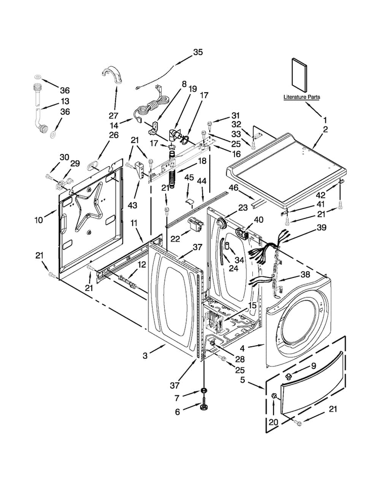 Top And Cabinet Parts Diagram and Parts List for MHN30PDCWW0  Maytag Washer