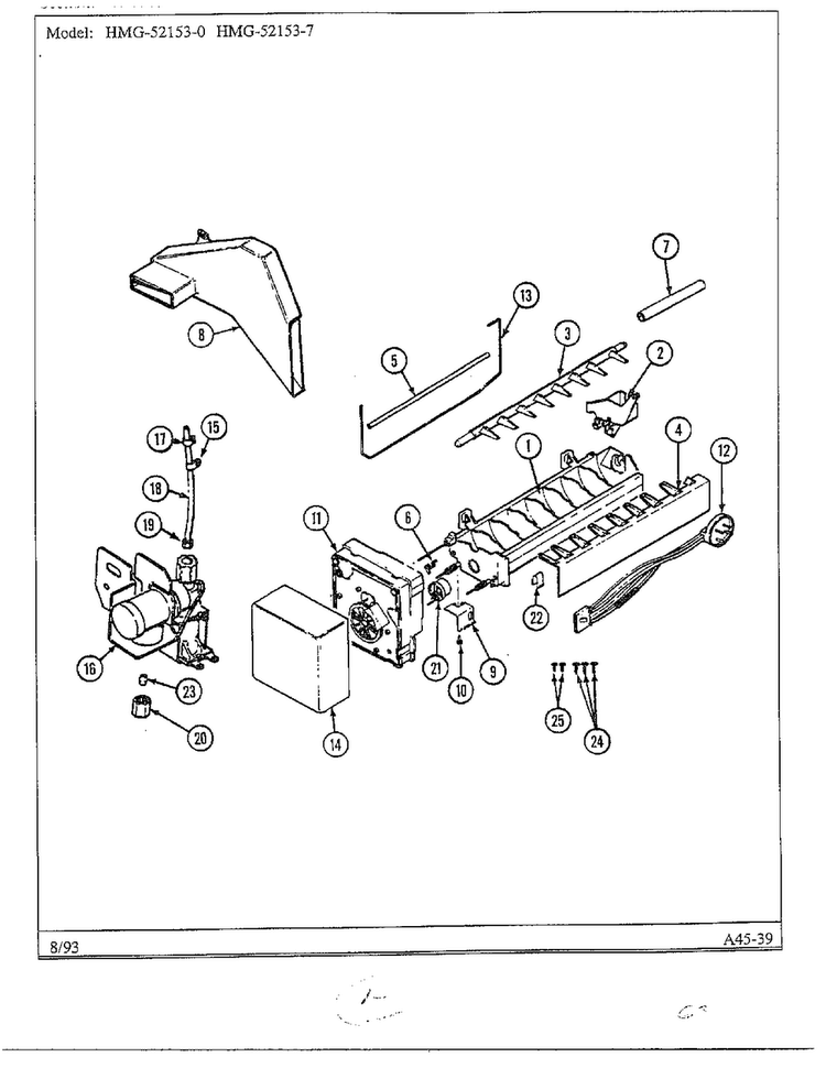 Optional Ice Maker Kit Diagram and Parts List for 52153-0A  Admiral Refrigerator