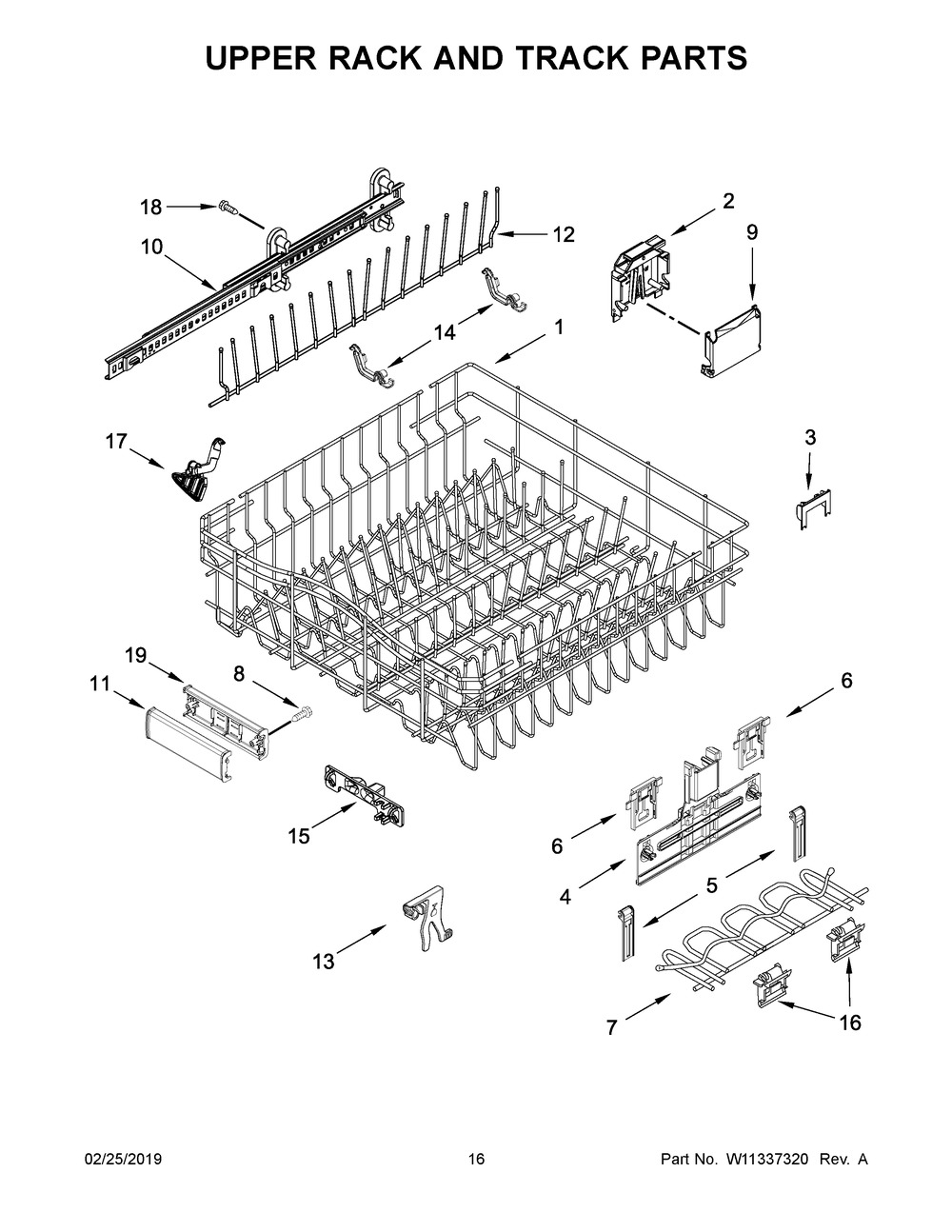 Upper Rack And Track Parts Diagram and Parts List for JDTSS244GM0  Maytag Dishwasher