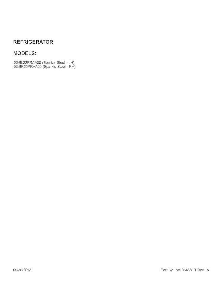 Cover Sheet Diagram and Parts List for 5GBR22PRAA00  Maytag Refrigerator