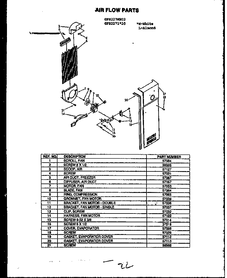 AIR FLOW PARTS Diagram and Parts List for GFS227110 MN10 Amana Refrigerator