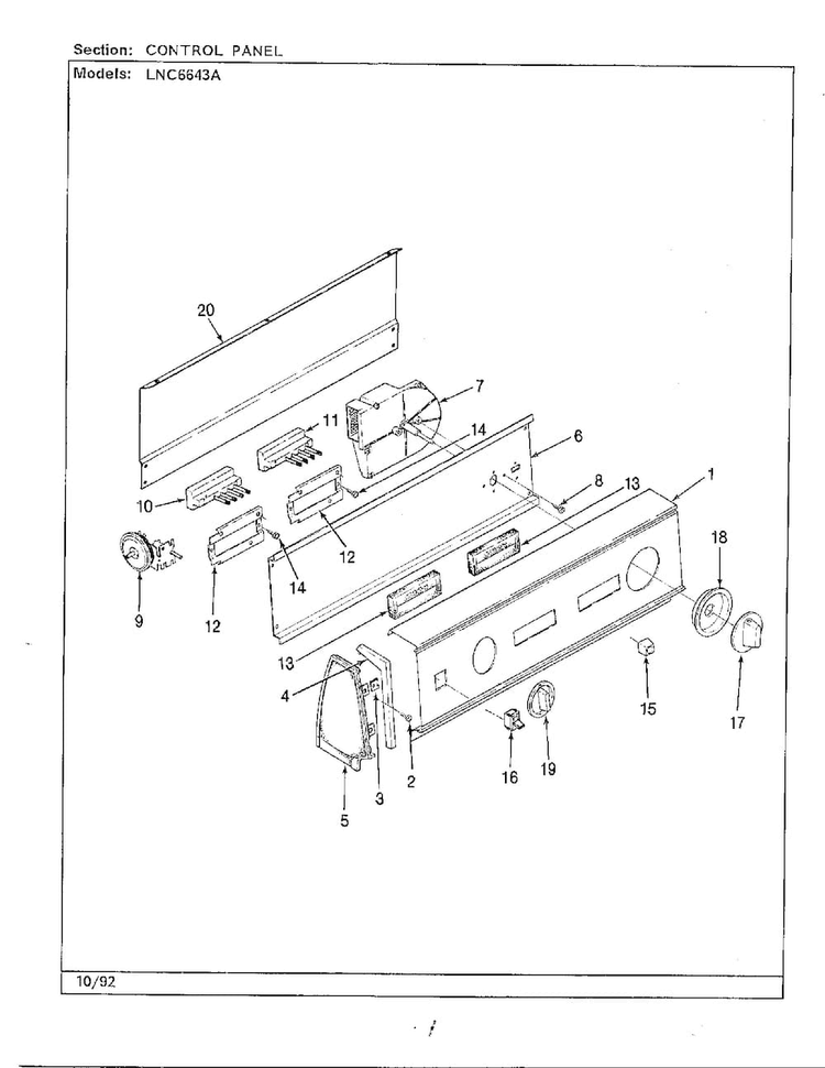 Control Panel Diagram and Parts List for 6643A REV D Norge Washer
