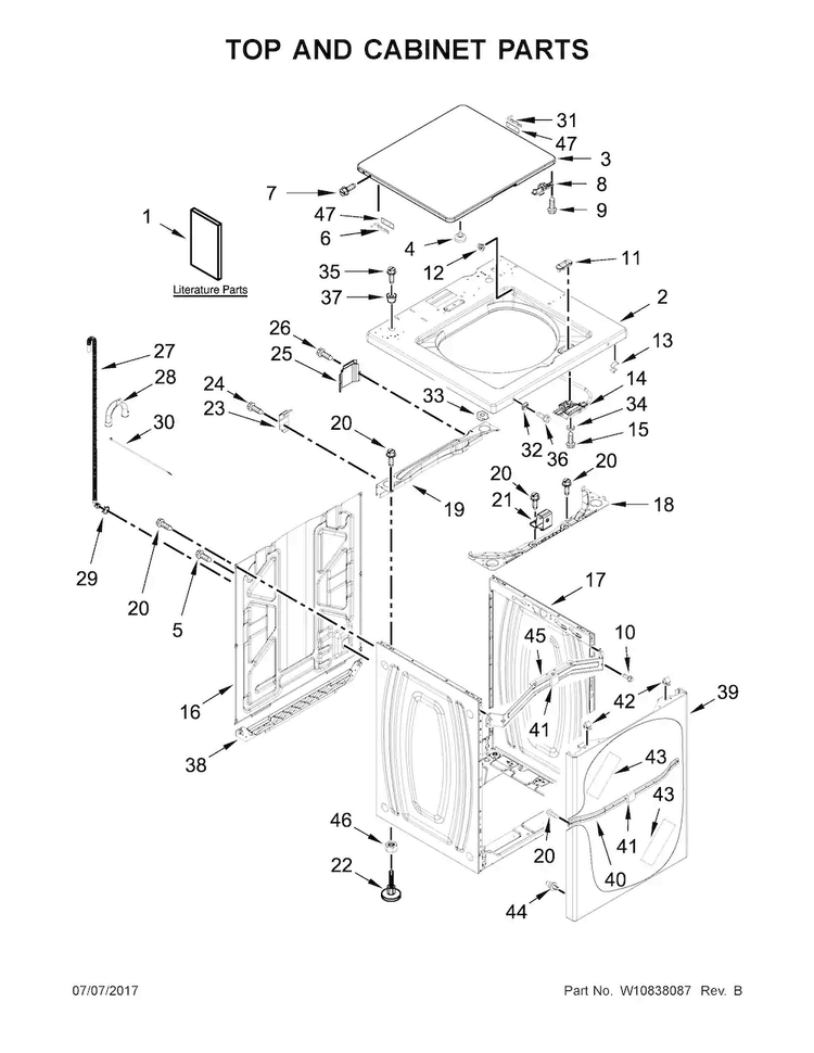 Top And Cabinet Parts Diagram and Parts List for MAT20CSAWW0  Maytag Washer