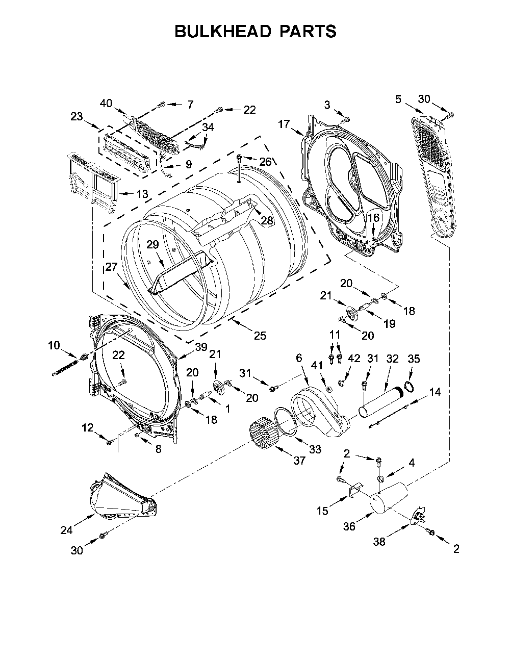 Bulkhead Parts Diagram and Parts List for 11078132414  Kenmore Dryer