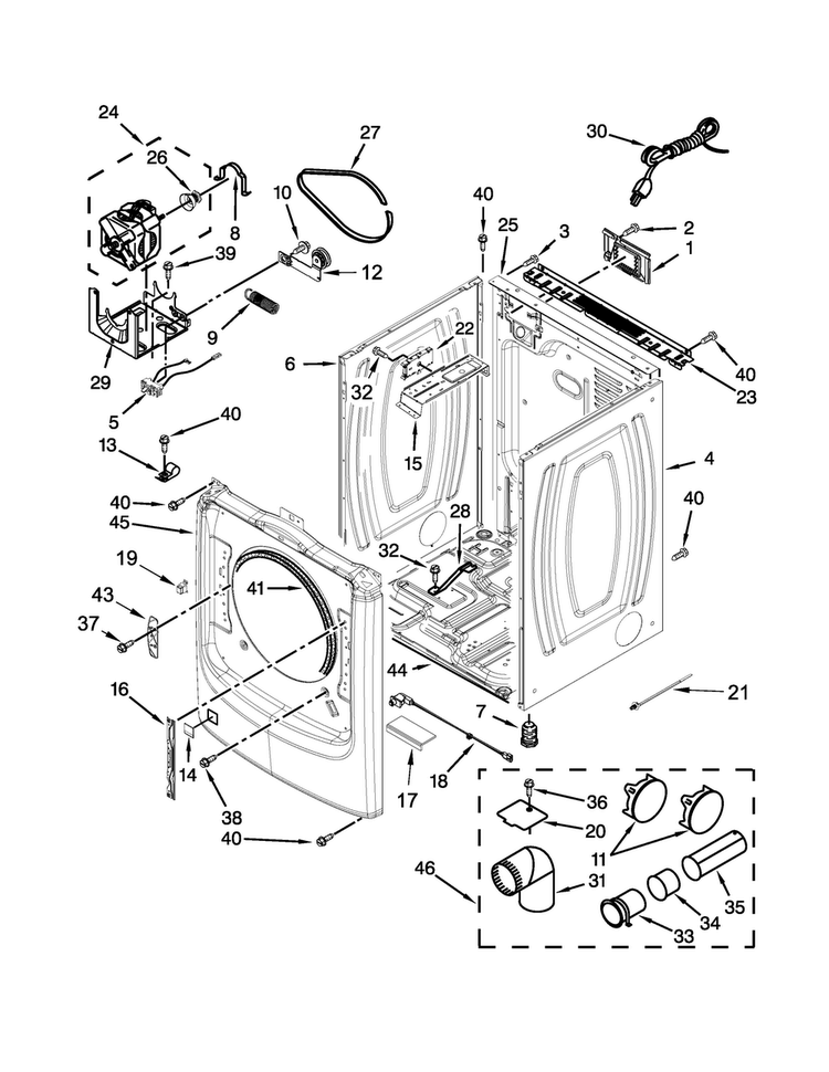 Cabinet Parts Diagram and Parts List for MGD9000YG0  Maytag Dryer