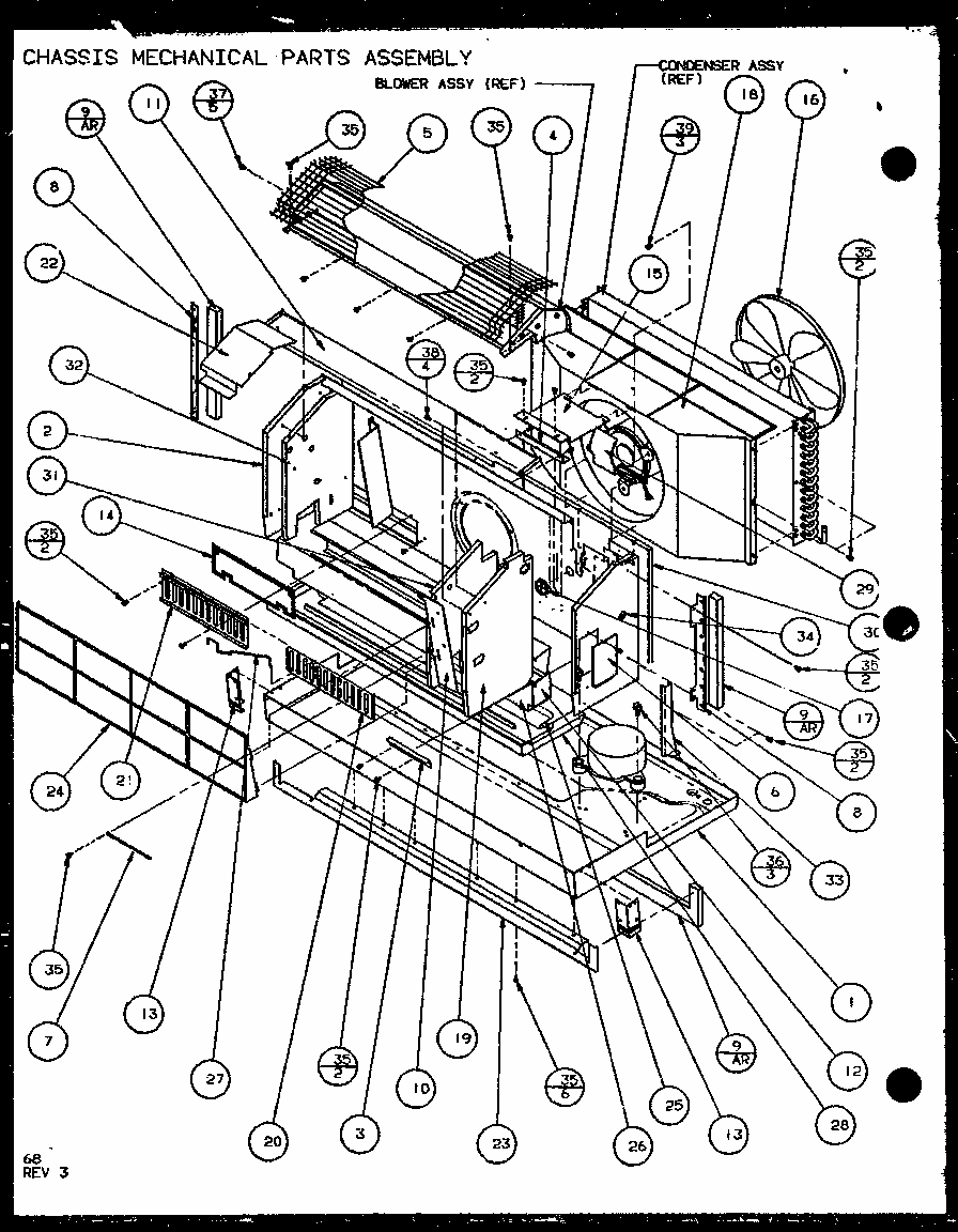 Chassis Mechanical Parts Assembly (pth12300e/p9806829r) (pth12400e/p9806929r) (pth12300ec/p9811829r) (pth12400ec/p9872329r) Diagram and Parts List for PTH09400F P1102701R Amana Air Conditioner