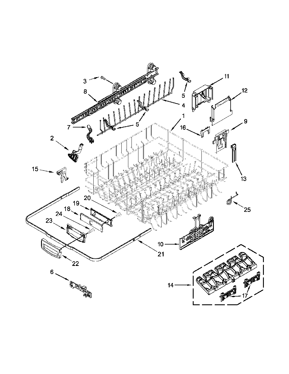 Upper Rack And Track Parts Diagram and Parts List for 66512833K314  Kenmore Dishwasher