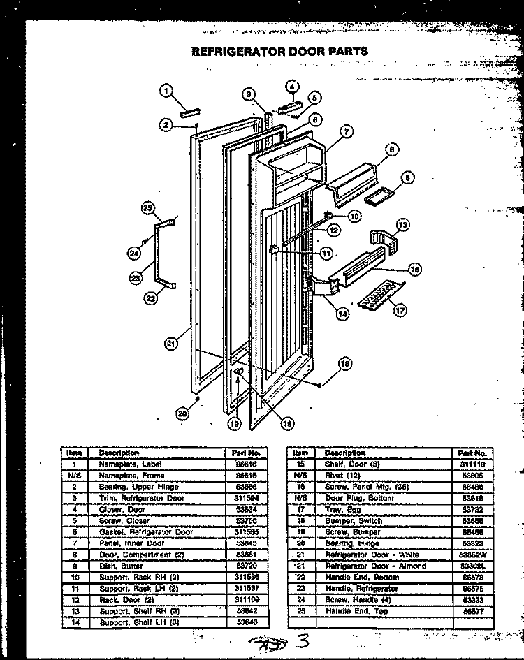 REF DOOR PARTS Diagram and Parts List for GFD240-1L2 GFD24001L 2 Caloric Refrigerator