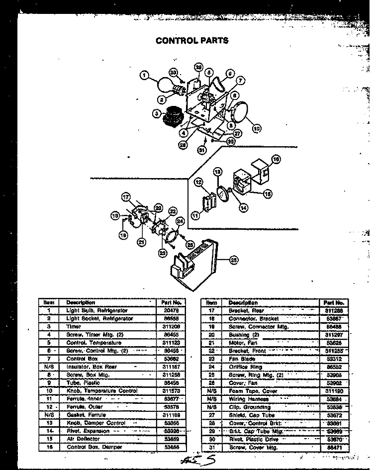 CONTROL PARTS Diagram and Parts List for GFD240-1L2 GFD24001L 2 Caloric Refrigerator