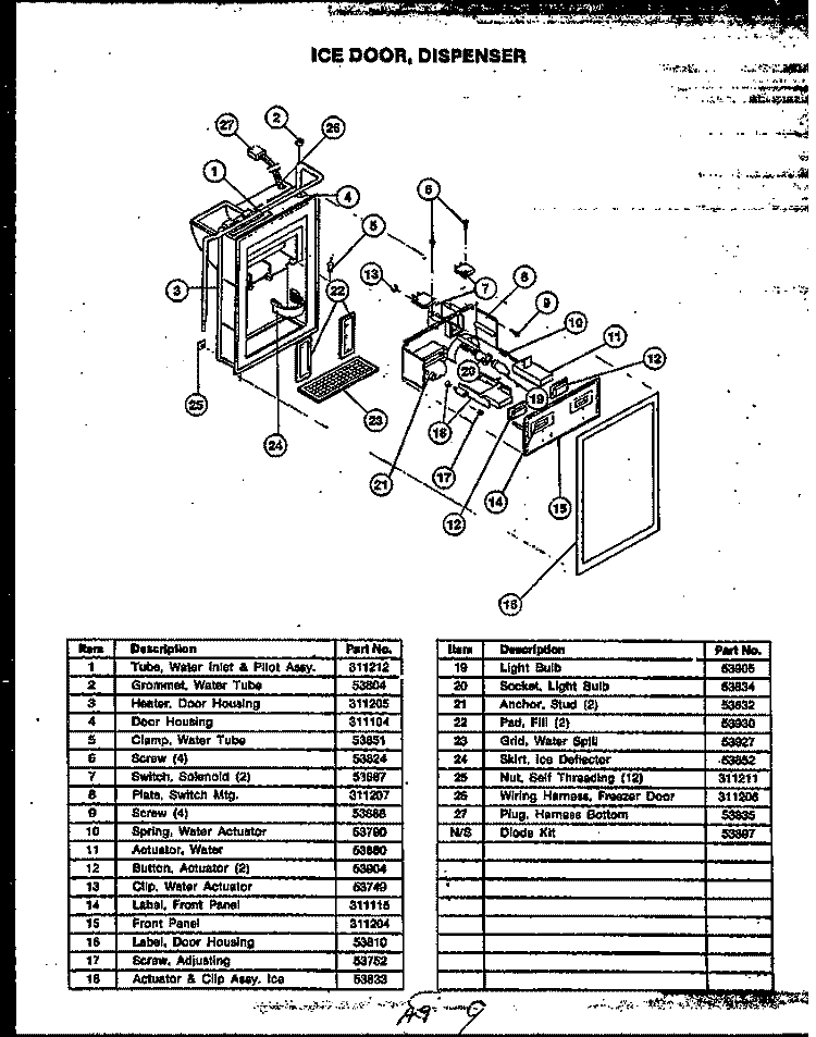 ICE DOOR Diagram and Parts List for GFD240-1L2 GFD24001L 2 Caloric Refrigerator