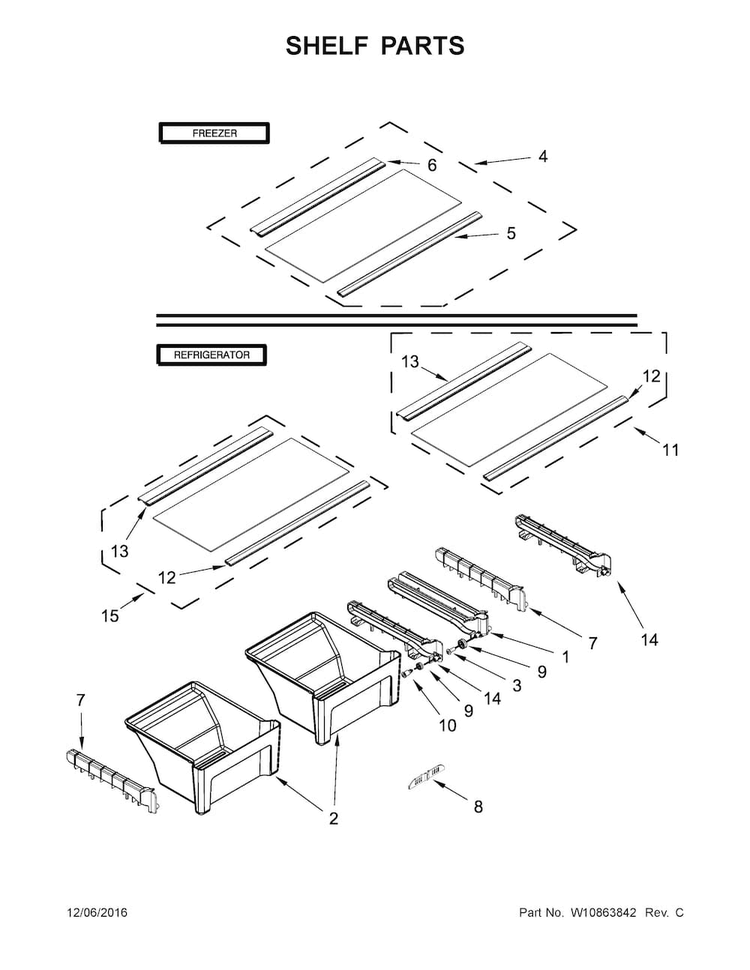 Shelf Parts Diagram and Parts List for ART318FFDB02  Amana Refrigerator