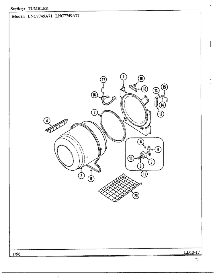 Tumbler Diagram and Parts List for LNC7749A77  Maytag Dryer