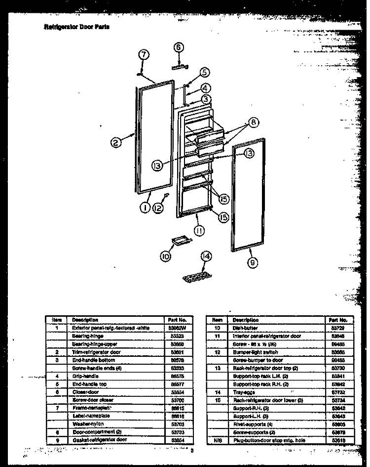 REF DOOR PARTS Diagram and Parts List for GFD240  Caloric Refrigerator