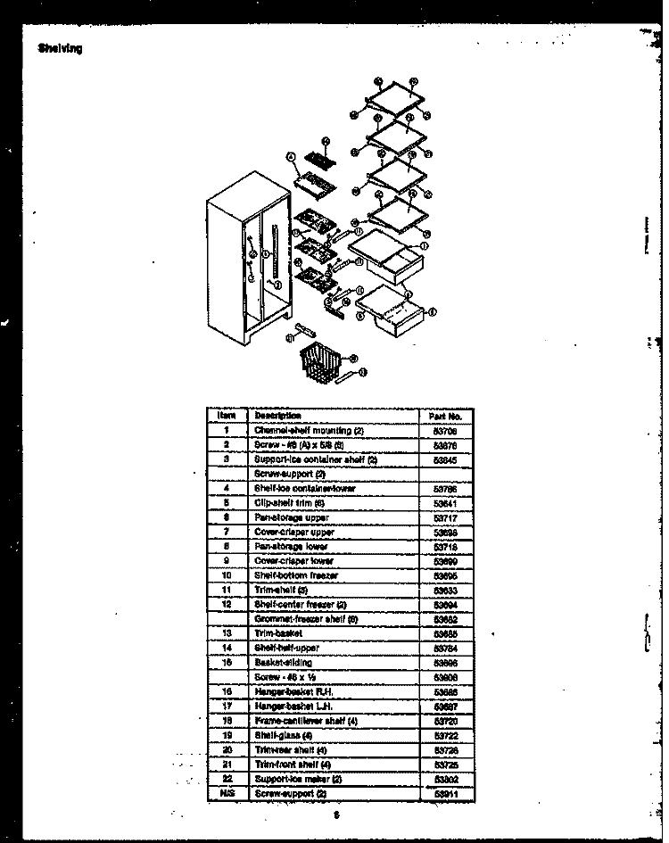 SHELVING Diagram and Parts List for GFD240  Caloric Refrigerator