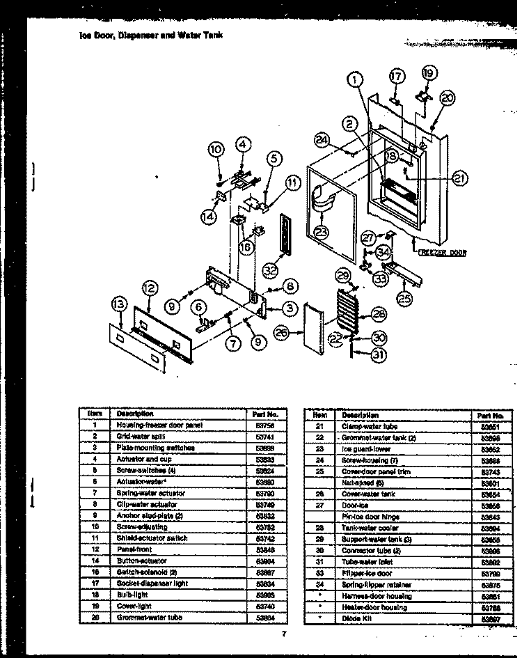 ICE DOOR Diagram and Parts List for GFD240  Caloric Refrigerator