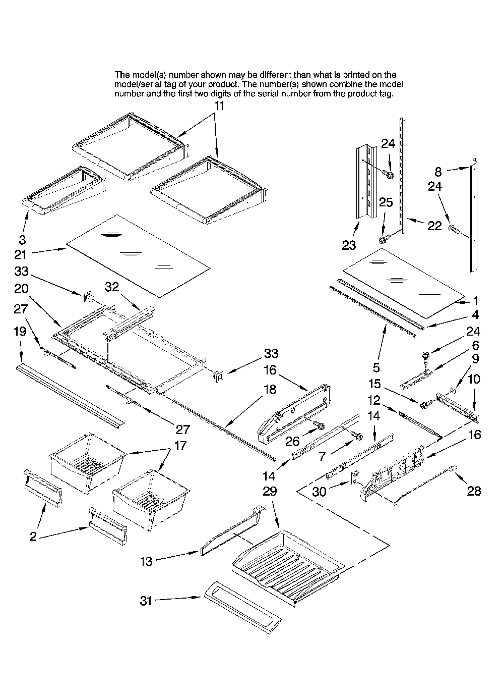 Shelf parts Diagram and Parts List for MFI2569VEM0  Maytag Refrigerator