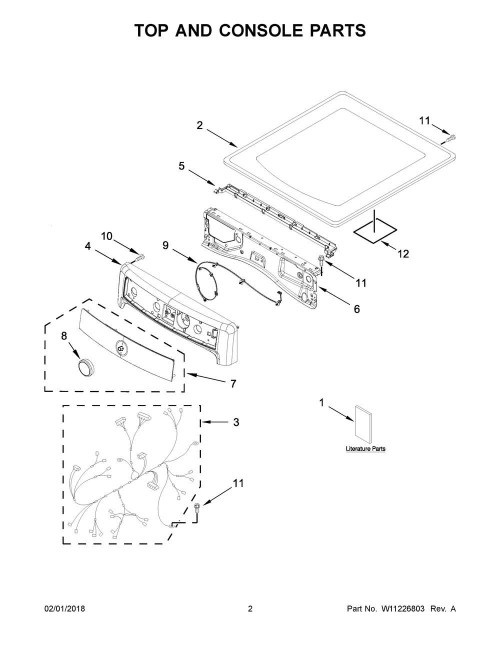 Top And Console Parts Diagram and Parts List for MGD8200FW1  Maytag Dryer