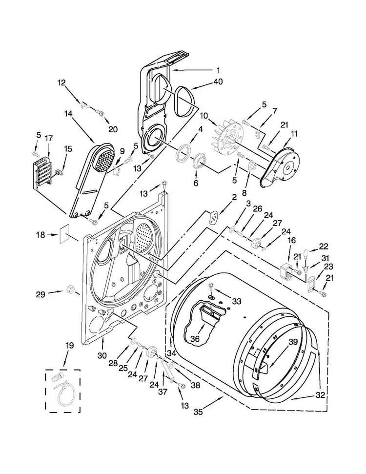 Bulkhead Parts Diagram and Parts List for MEDX500BW0  Maytag Dryer
