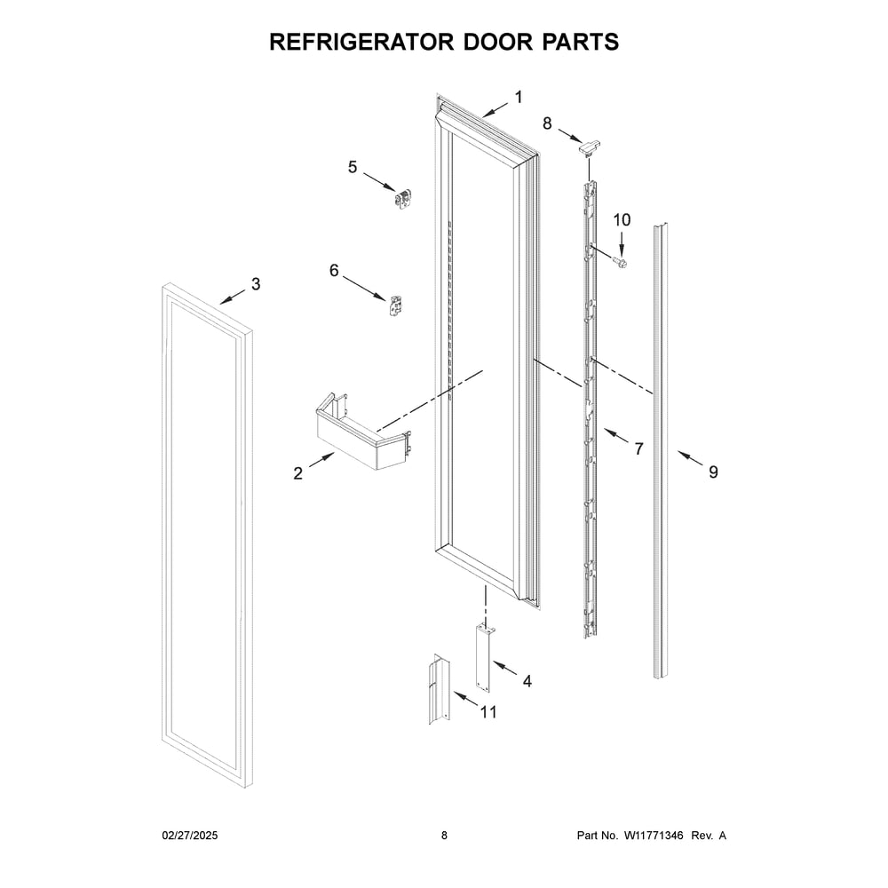 Refrigerator Door Parts Diagram and Parts List for JBRFL30IGX20  Jenn-Air Refrigerator
