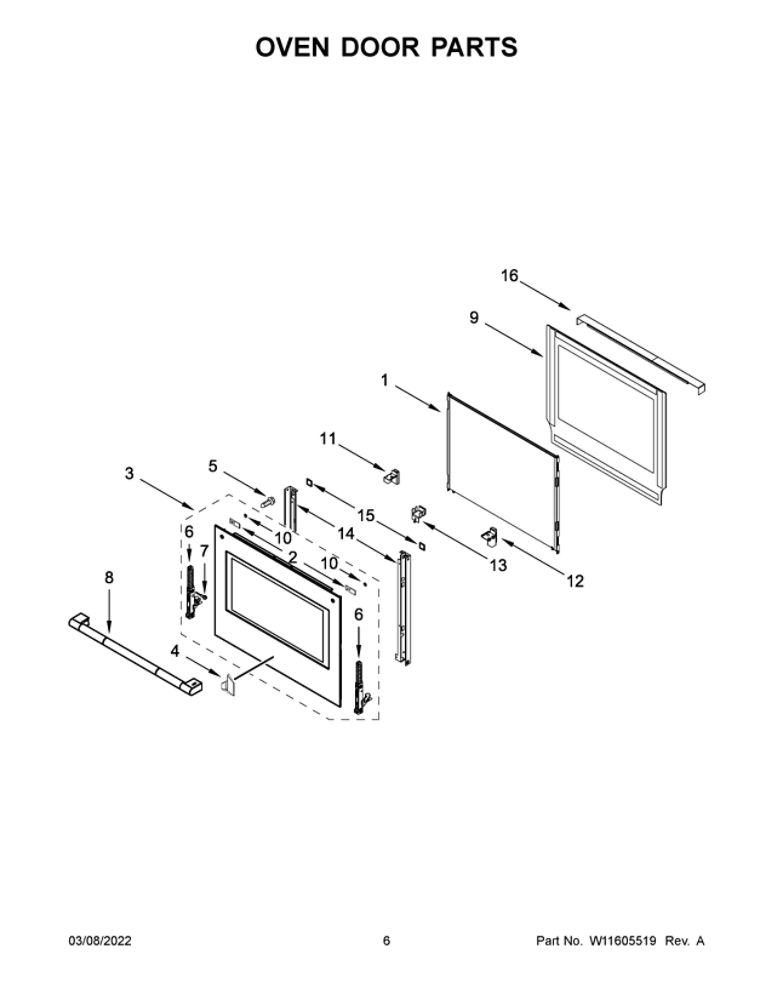 Oven Door Parts Diagram and Parts List for JMW3430LL00  Maytag Microwave Oven Combo