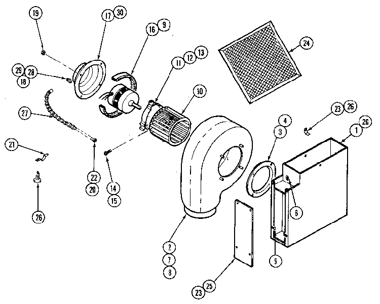 Blower Plenum Diagram and Parts List for W238  Jenn-Air Cooktop