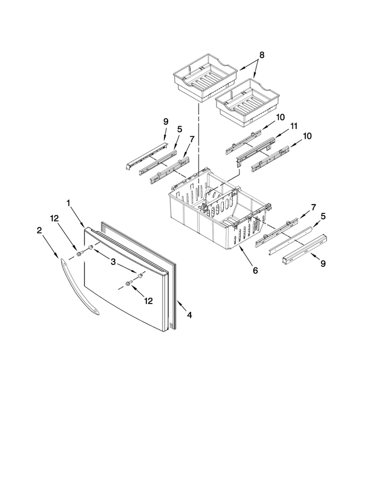 Freezer Door Parts Diagram and Parts List for MFT2771WEM1  Maytag Refrigerator